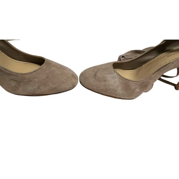 BCBGeneration Beige Taupe Suede Ellah Pumps Tie Wrap High Heels Stilettos Size 8 - Picture 4 of 16